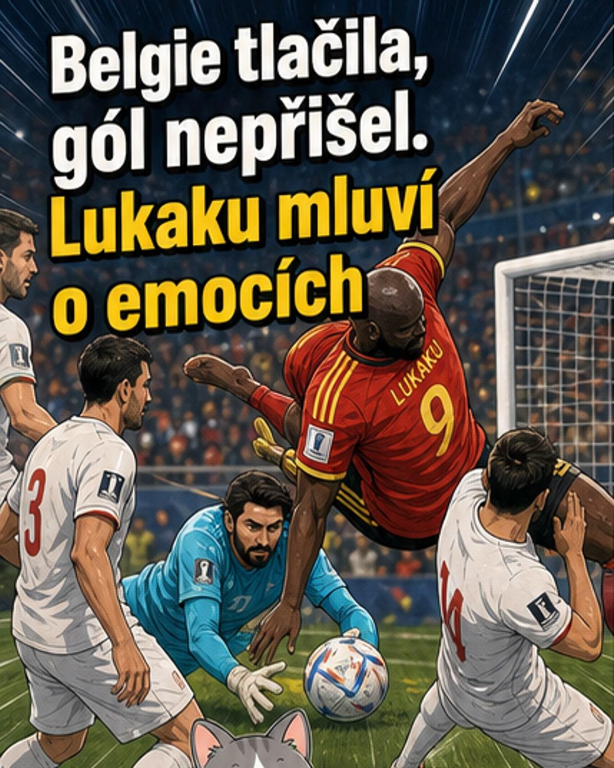 Romelu Lukaku stojí na hřišti v Los Angeles, za ním brankář Íránu Alírezá Baíranvánd po bezbrankovém utkání.